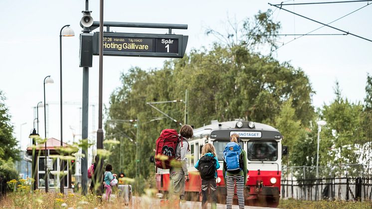 Inlandsbanans tåg ankommer Östersund Västra. En ökning av barnfamiljer på Inlandsbanan har setts i sommar.
