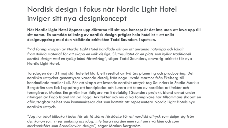 Nordisk design i fokus när Nordic Light Hotel inviger sitt nya designkoncept