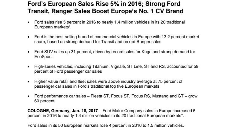 Fords europæiske salgstal stiger i 2016