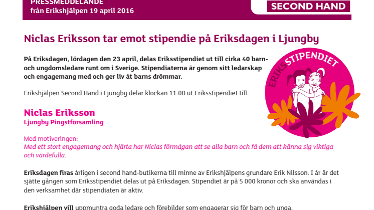 Niclas Eriksson är årets Eriksstipendiat i Ljungby