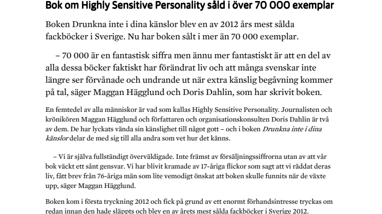 Bok om Highly Sensitive Personality såld i över 70 000 exemplar