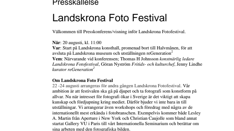 Presskallelse Landskrona Fotofestival