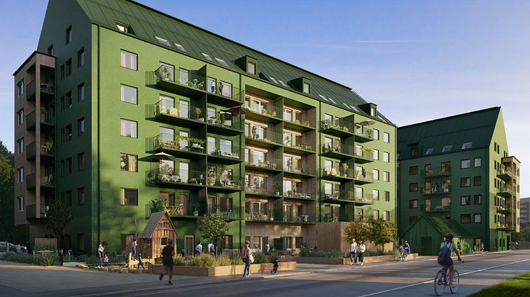 I Wallenstams nyproduktion Bersån i Kvarngärdet, Uppsala har klimatförbättrad betong använts i byggnationen. Hit välkomnas de första hyresgästerna under våren nästa år. 