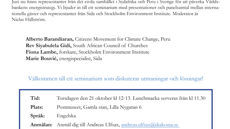 Inbjudan till seminarium om Sveriges roll i Världsbanken