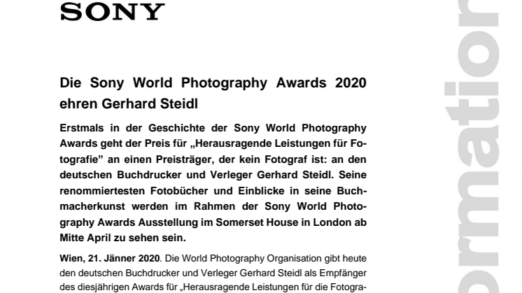 Die Sony World Photography Awards 2020 ehren Gerhard Steidl
