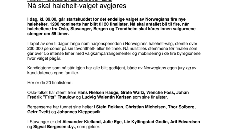 Finalen i Norwegians haleheltvalg går i gang: Nå skal halehelt-valget avgjøres