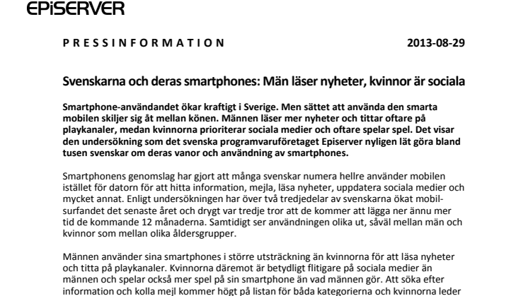 Svenskarna och deras smartphones: Män läser nyheter, kvinnor är sociala