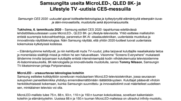 Samsungilta useita MicroLED-, QLED 8K- ja Lifestyle TV -uutisia CES-messuilla