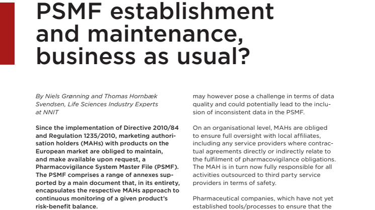 PSMF establishment and maintenance, business as usual?  