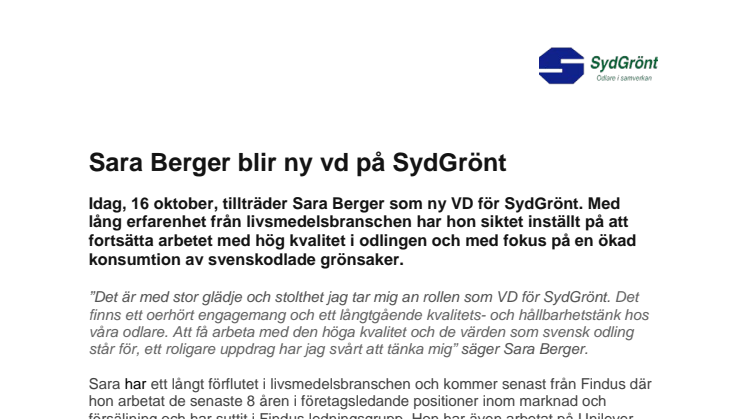 SydGrönt tillsätter ny VD, 2017-10-16