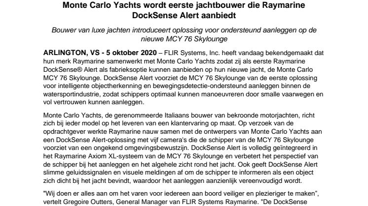 Monte Carlo Yachts wordt eerste jachtbouwer die Raymarine DockSense Alert aanbiedt 