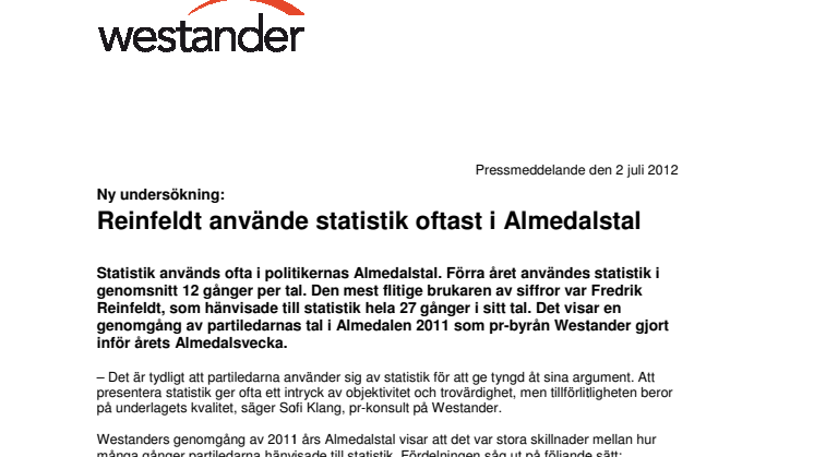 Ny undersökning: Reinfeldt använde statistik oftast i Almedalstal
