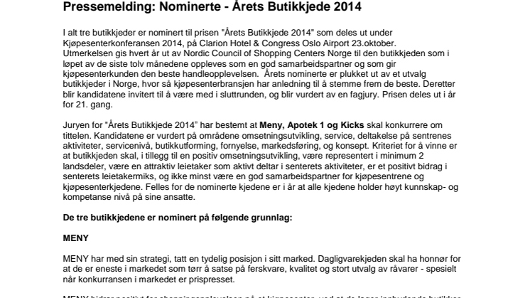 Nominerte - Årets Butikkjede 2014