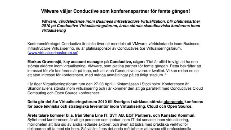 VMware väljer Conductive som konferenspartner för femte gången