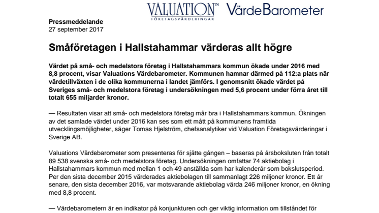 Värdebarometern 2017 Hallstahammars kommun