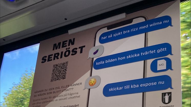 Under vecka 41 och 42 rullar kampanjen MEN SERIÖST på Kungsbackas bussar för att samla in enkätsvar från unga i åldern 15-20 år.