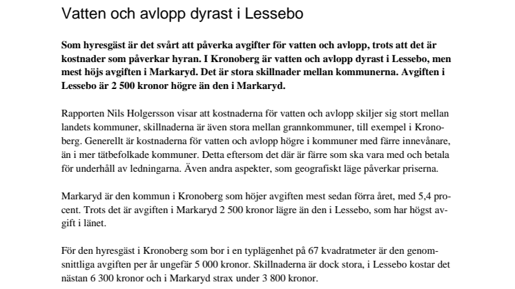 Vatten och avlopp dyrast i Lessebo