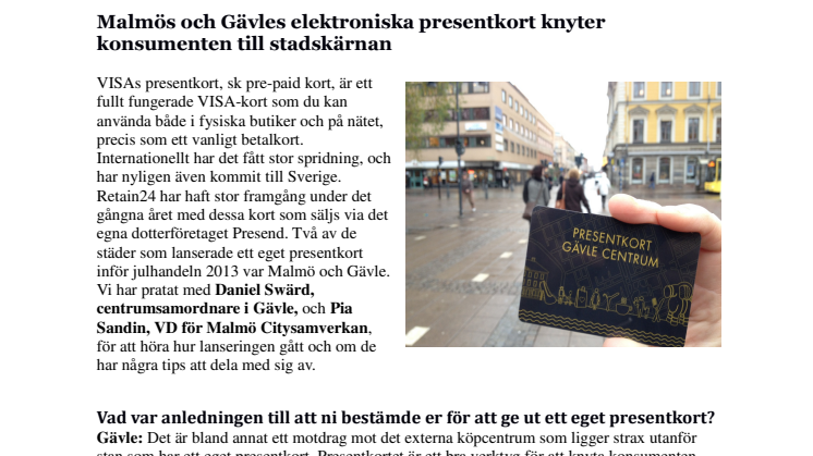 Malmös och Gävles elektroniska presentkort knyter konsumenten till stadskärnan