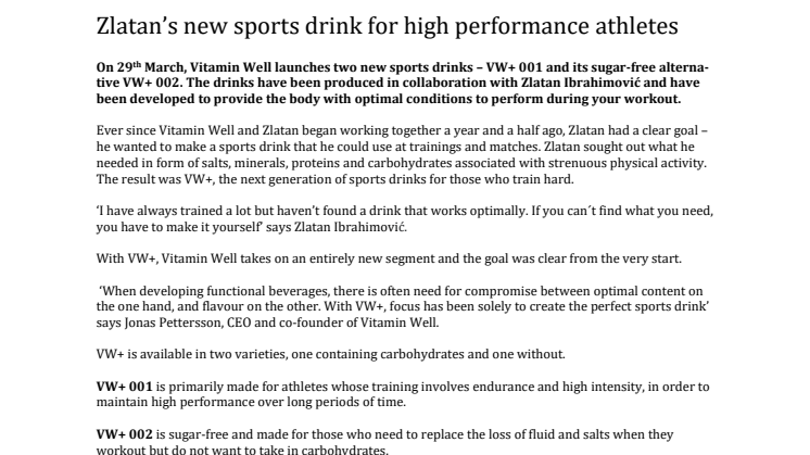 Zlatan’s new sports drink for high performance athletes