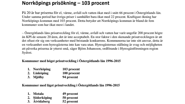  Norrköpings prisökning – 103 procent