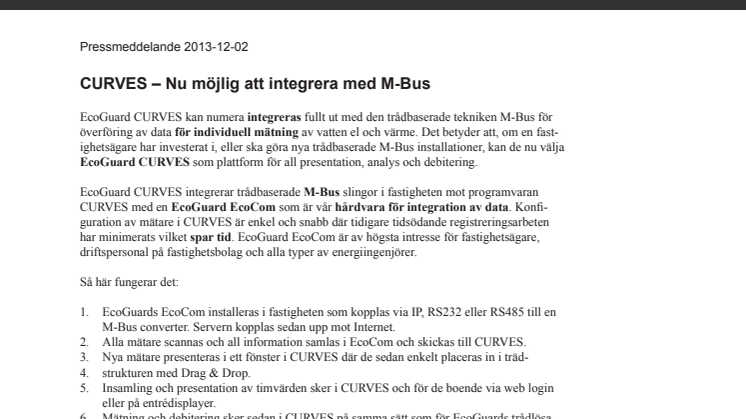 CURVES – Nu möjlig att integrera med M-Bus