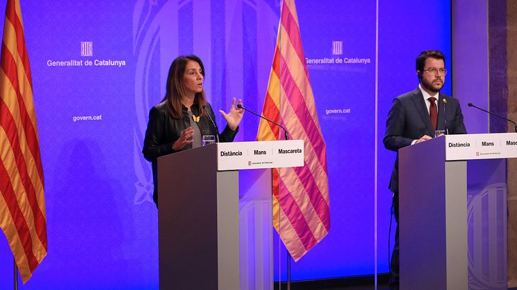 Pressekonferenz zum "Öffnungsplan" am 19.11.2020 mit Regierungssprecherin Meritxell Budó und Vizepräsident Pere Aragonès