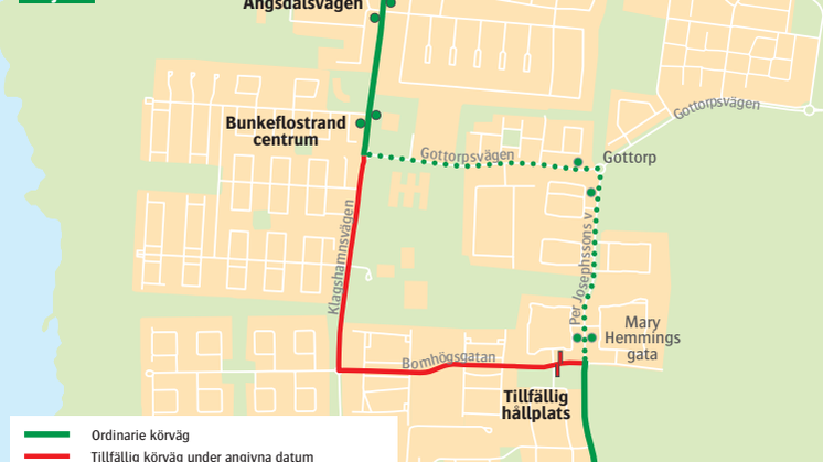 Ändrad körväg i Bunkeflostrand på grund av vägarbete - start 18 januari
