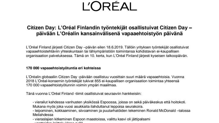 L'Oréal Finland Citizen Day 2019