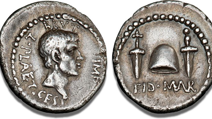 Den 15. marts kommer den denar, som Brutus fik præget i forbindelse med mordet på Julius Cæsar år 44 f.Kr. auktion hos Bruun Rasmussen. Den er vurderet til 3-3,5 mio. kr.