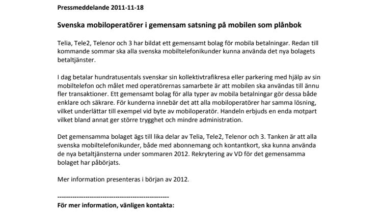 Svenska mobiloperatörer i gemensam satsning på mobilen som plånbok