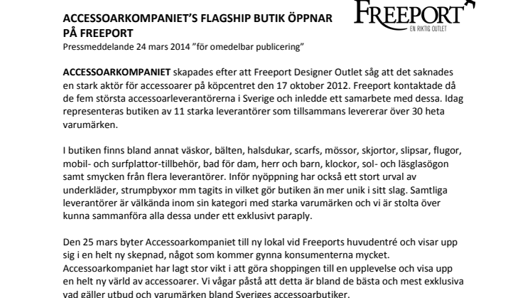 ACCESSOARKOMPANIET’S FLAGSHIP BUTIK ÖPPNAR PÅ FREEPORT