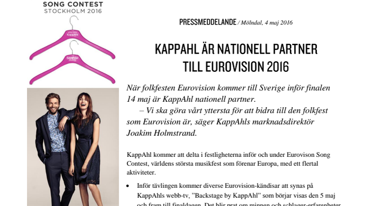 KappAhl är nationell partner till Eurovision 2016