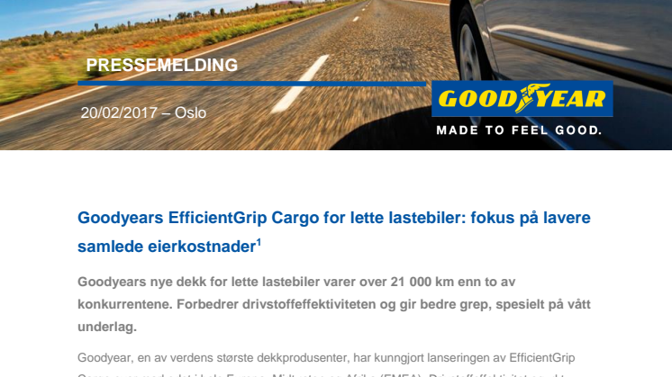 Goodyears EfficientGrip Cargo for lette lastebiler: fokus på lavere samlede eierkostnader