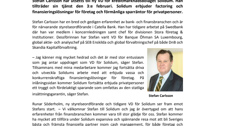 Stefan Carlsson ny VD för Solidum AB
