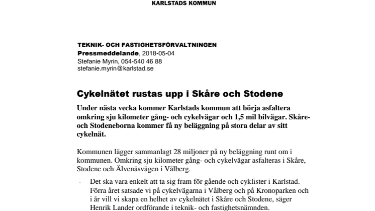 Cykelnätet rustas upp i Skåre och Stodene