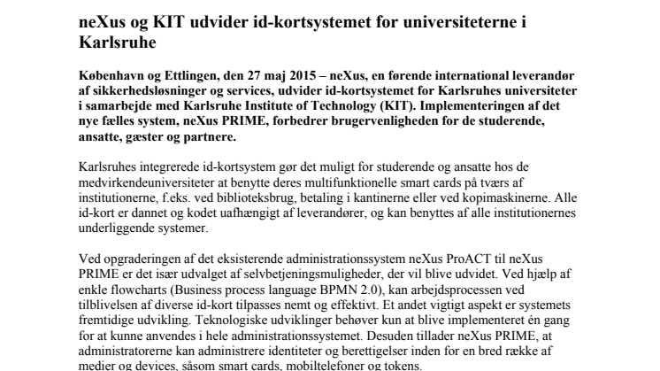 neXus og KIT udvider id-kortsystemet for universiteterne i Karlsruhe 