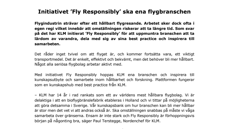 Initiativet ’Fly Responsibly’ ska ena flygbranschen 