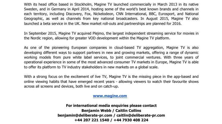 ​Magine Revolutionises Access to Pay TV Content in Germany  -  with no requirement to purchase anything else