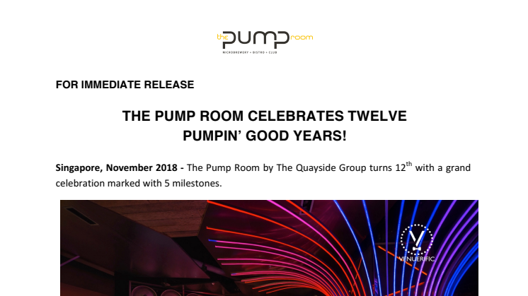 THE PUMP ROOM CELEBRATES TWELVE PUMPIN’ GOOD YEARS!