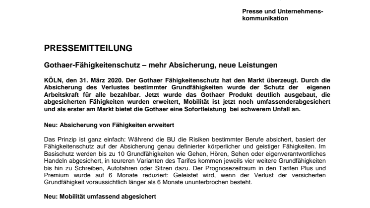 Gothaer-Fähigkeitenschutz – mehr Absicherung, neue Leistungen 