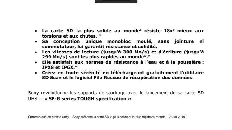 Sony présente la carte SD la plus solide et  la plus rapide au monde