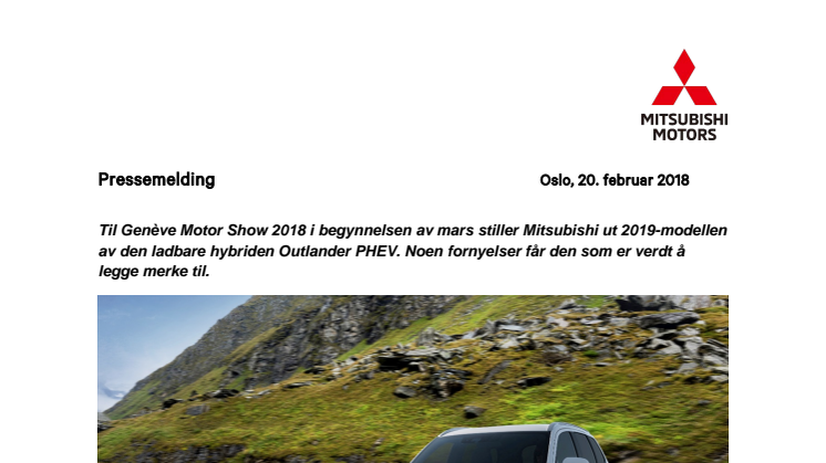 2019-modell Outlander PHEV vises i Genève