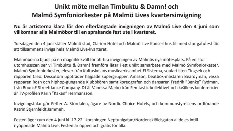 Unikt möte mellan Timbuktu & Damn! och Malmö Symfoniorkester på Malmö Lives kvartersinvigning