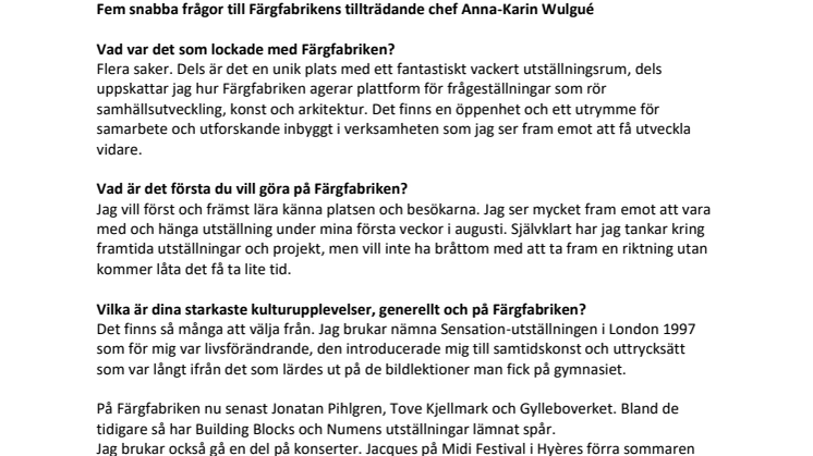 Fem snabba frågor till Anna-Karin Wulgué 