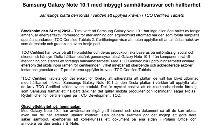 Samsung Galaxy Note 10.1 med inbyggt samhällsansvar och hållbarhet