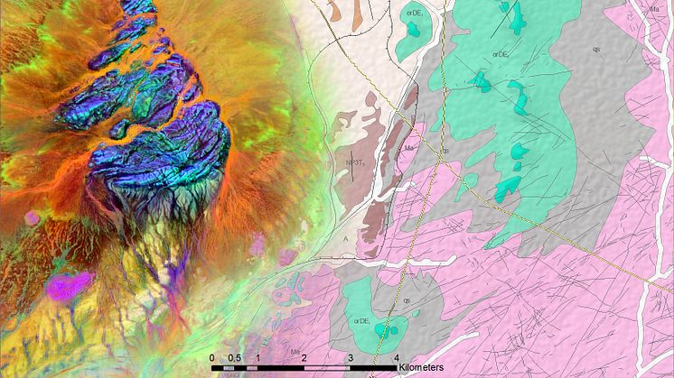 Combination Sentinel 2 / Geological map   /Produced using modified Copernicus Sentinel data of 2016 and 2017 / picture: GAF AG