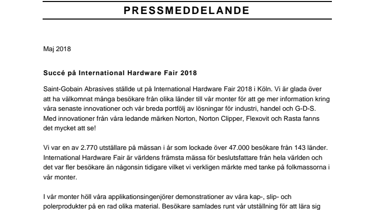 Succé på International Hardware Fair 2018
