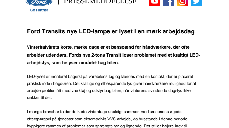 Ford Transits nye LED-lampe er lyset i en mørk arbejdsdag