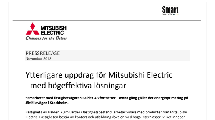 Ytterligare uppdrag för Mitsubishi Electric - med högeffektiva lösningar