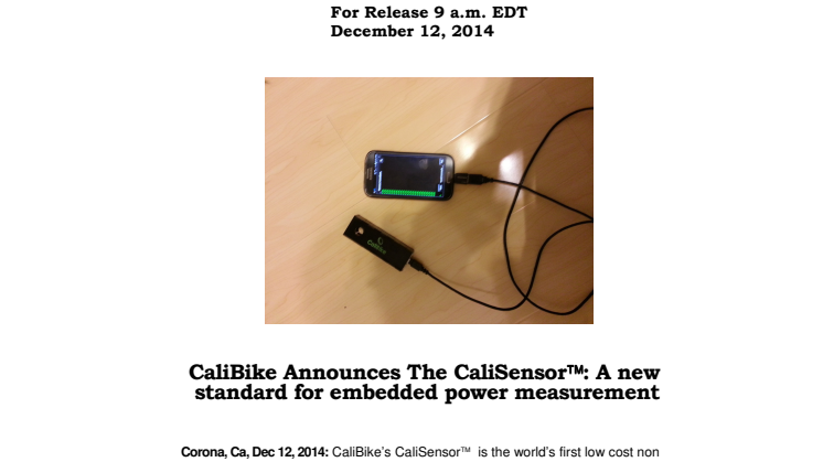 CaliBike Announces The CaliSensor: A new standard for embedded power measurement 